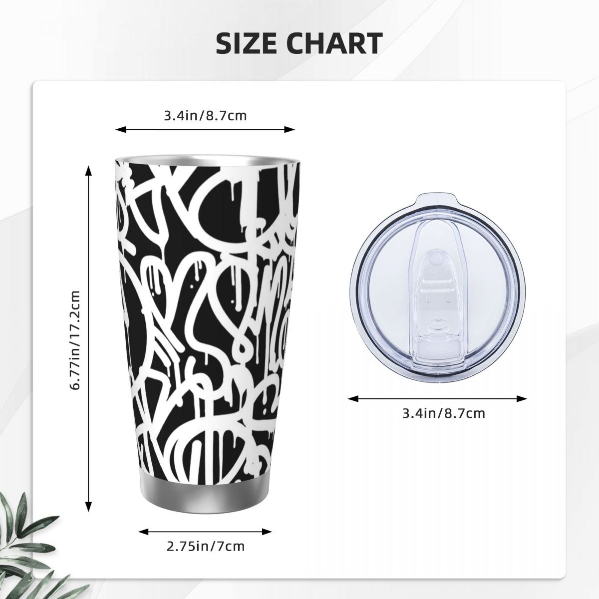 Black And White Graffiti Stain - Tumbler 20Oz White 评论和价格